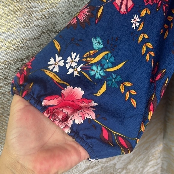 Vintage🧚♀️ LOFT Spring Floral Kaftan Casual Long Sleeve Blouse Size L - Picture 6 of 13